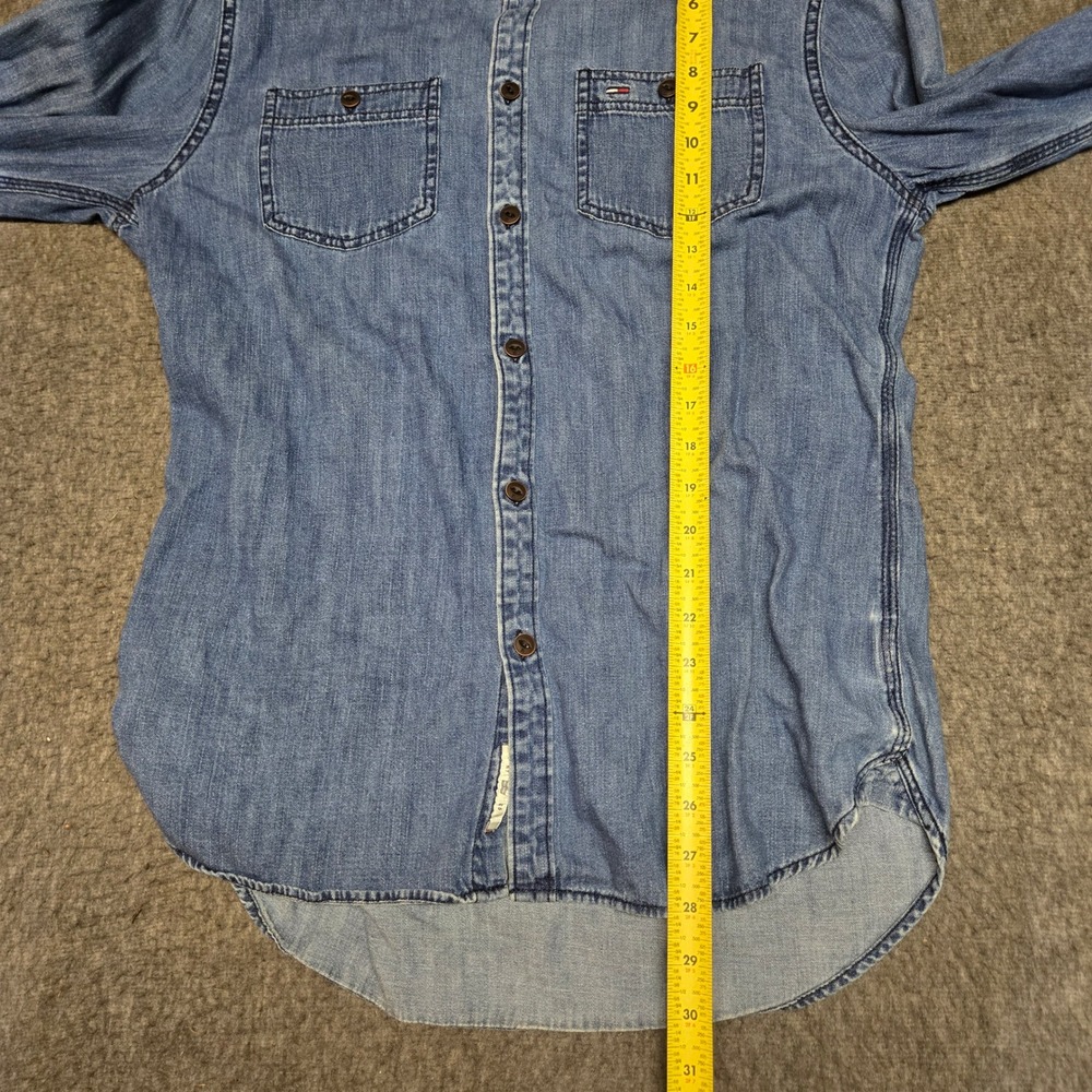 Tommy Hilfiger Denim Shirt Mens Large Blue Long Sleeve Dual Pocket Workwear - Picture 5 of 7